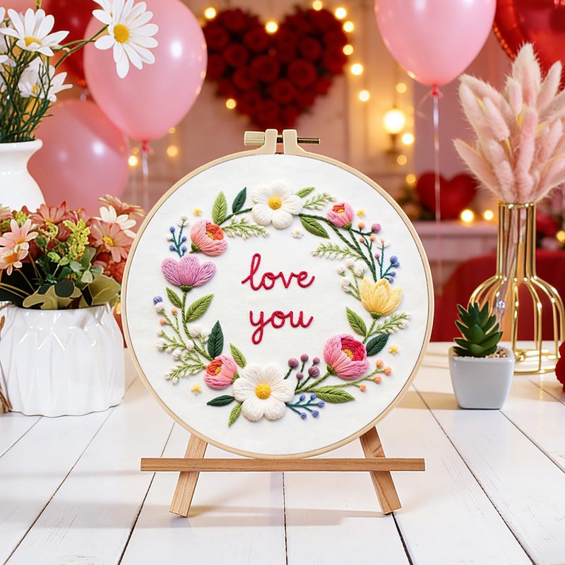 BBLYBD Valentines Embroidery Kit, 4 Set Cross Stitch Craft Kits for Beginners with Pre-Printed Embroidery Fabric, Hoops, Step-by-Step Instructions, Color Threads & Needles (Valentines-4 Set) - Image 5